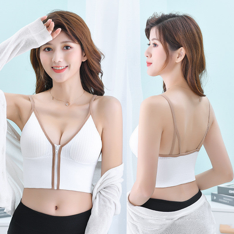 Front Zipper Wrapped Chest Deep V No Steel Ring Bra GLOW NEST